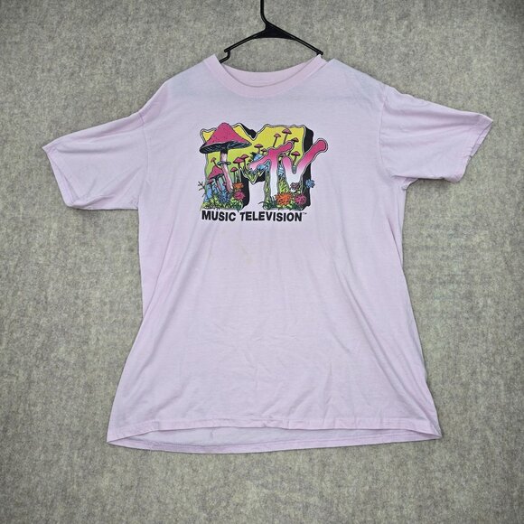 MTV Music Television Pink Graphic T-Shirt XL Cotton/Polyester Blend 2003 Viacom - Picture 1 of 5